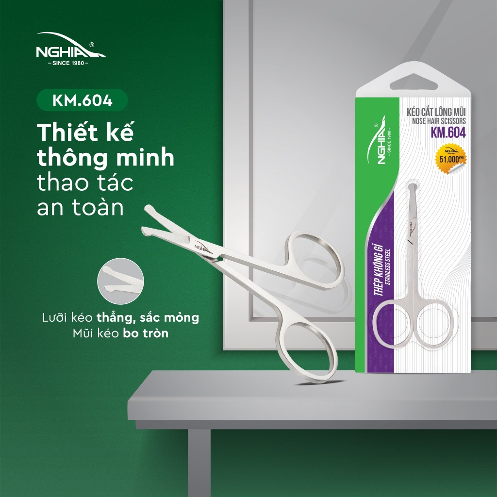 Ảnh Kéo Cắt Tỉa Lông Mũi Đầu Tròn Thép Không Gỉ KỀM NGHĨA KM.604 3