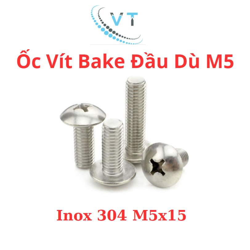VÍT, ỐC PAKE ĐẦU DÙ INOX 304_M5 (5 LI) M5X15 (túi 10 con)