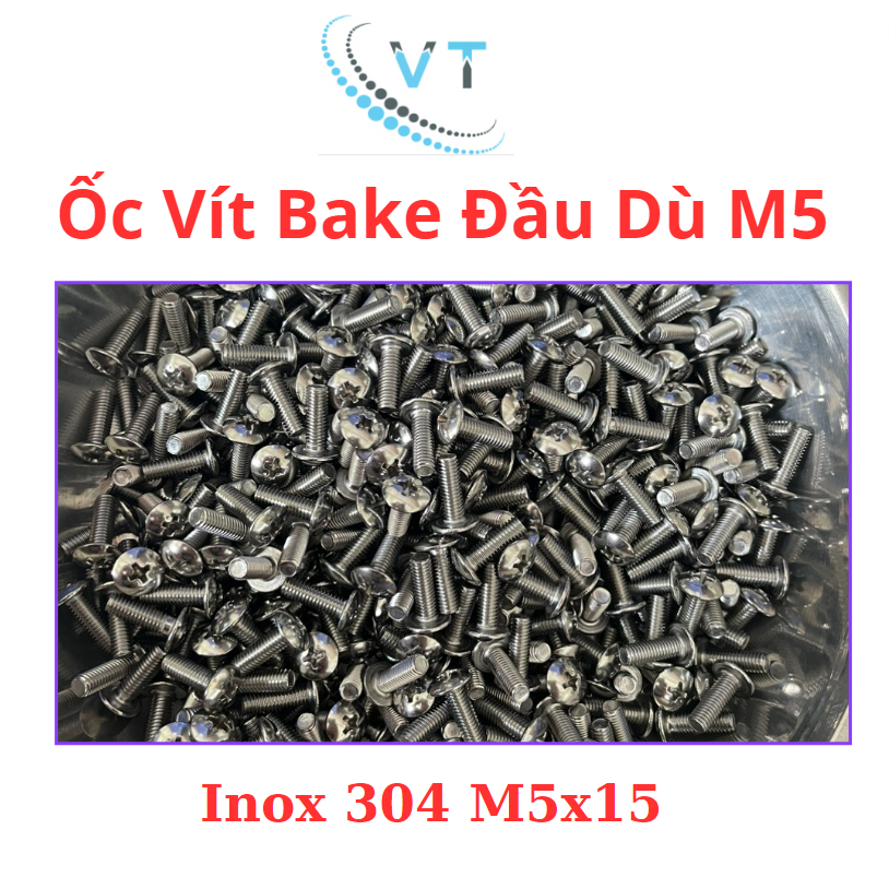 VÍT, ỐC PAKE ĐẦU DÙ INOX 304_M5 (5 LI) M5X15 (túi 25 con)