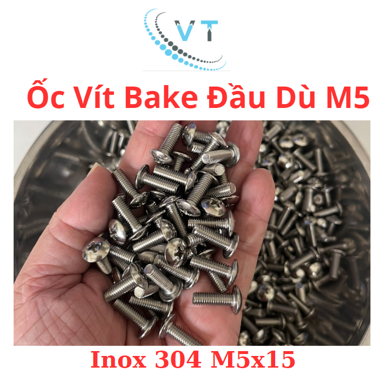 VÍT, ỐC PAKE ĐẦU DÙ INOX 304_M5 (5 LI) M5X15 (túi 10 con)