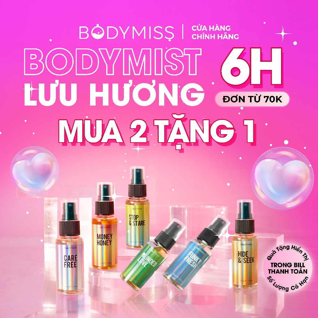 MUA 2 TẶNG 1 Body Mist Unisex Nam Nữ Lưu Hương Lâu 6H Bodymist Chính Hãng BODYMISS 30ml Chai