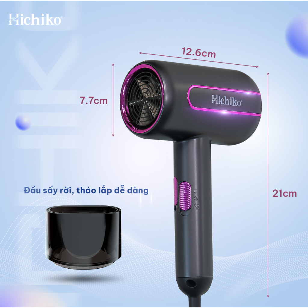 Máy sấy tóc Hichiko HC5510A/B cao cấp 2 chiều công suất lớn 2000W, có ion âm và ánh sáng xanh