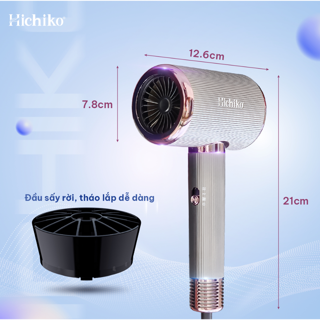 Máy sấy tóc Hichiko HC5510 cao cấp 2 chiều công suất lớn 2000W, có ion âm và ánh sáng bảo vệ tóc