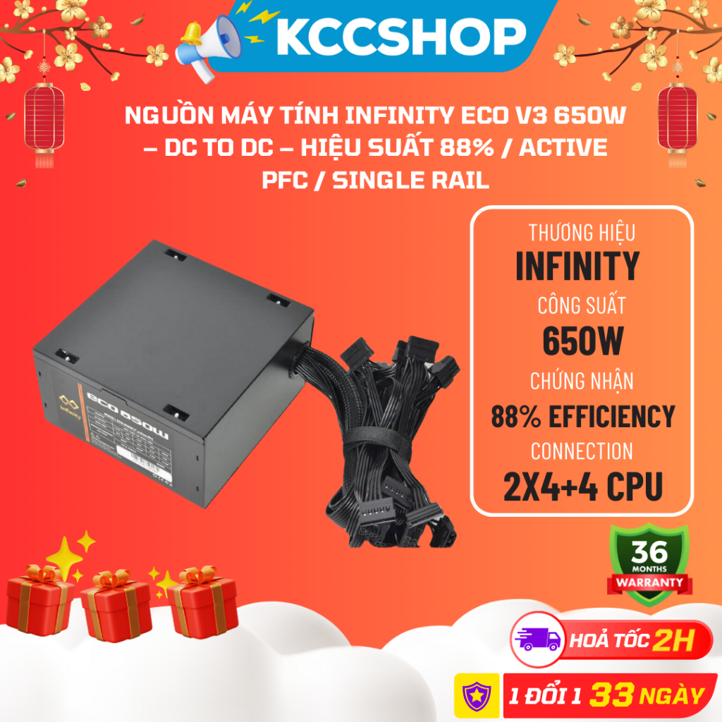 Nguồn Máy Tính Infinity Eco V3 650w DC to DC Hiệu suất 88 / Active