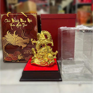 Tượng Rồng Nhả Ngọc Chữ Phúc Dát Vàng Vật phẩm phong thuỷ quà tặng trang trí Giáp Thìn