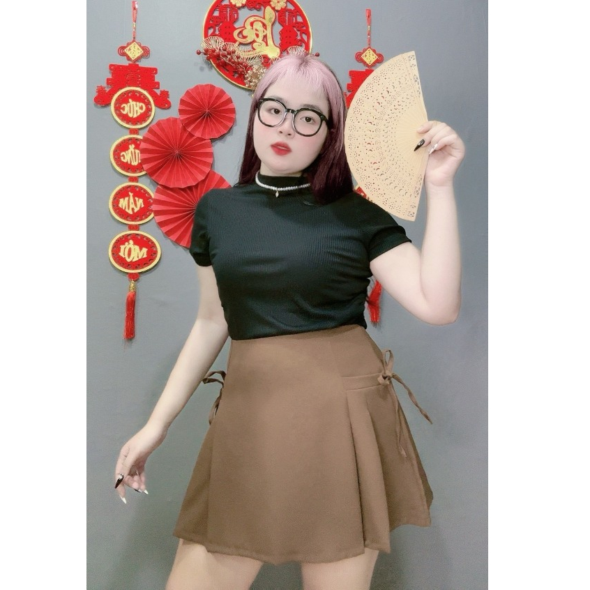 Chân Váy Chữ A Lưng Cao Bigsize Nữ Phối Nơ Xinh Xắn Có Lót Vải Tây Mềm Mại Đứng Phom CV404