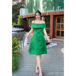 Đầm xòe thiết kế 2 dây kết hạt đan eo cao cấp- TKO