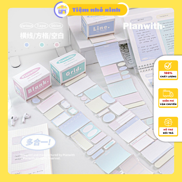 Hộp/Cuộn giấy note Sticky PLANWITH-, dạng cuộn tape, giấy ghi chú học ...