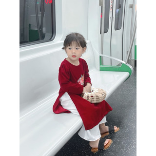 Áo dài đỏ chất nhung mềm mại bé trai/gái size 9-33kg N050