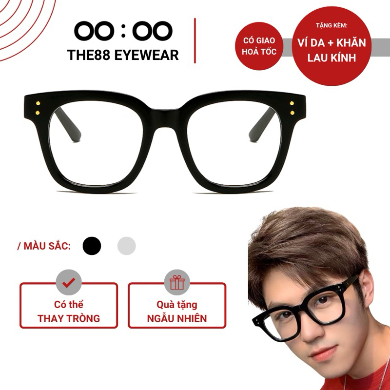 Gọng kính cận nam nữ THE88 gọng nhựa dáng vuông 2 chấm đính kim loại ...