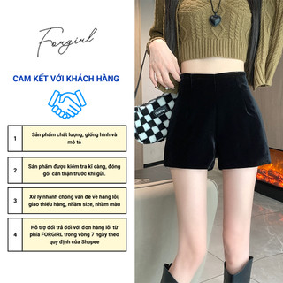 Quần short nhung Forgirl cạp cao dáng xoè kéo khóa cạp cao tôn eo T018