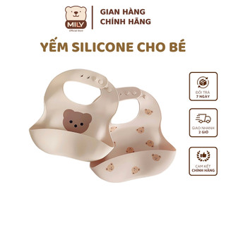 Yếm silicone MỎNG và MỀM cho bé ăn dặm chính hãng Mily có máng hứng rộng 4 nấc cài.