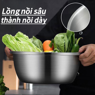 Thau inox đa năng Chubby Chef - Chậu inox cao cấp dày dặn có viền cầm tay đường kính 18-34cm rửa trái cây nồi cái bát