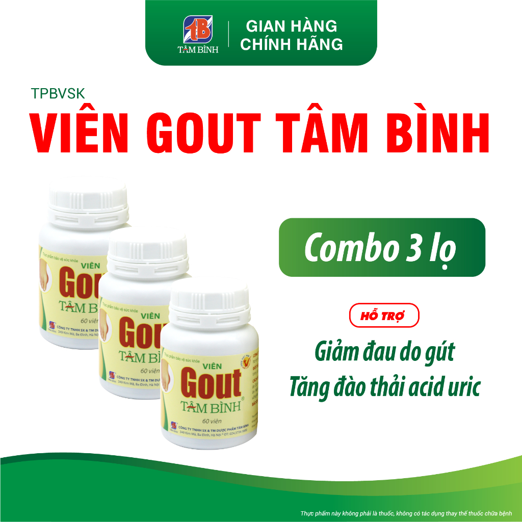 Ảnh Combo 3 hộp Viên Gout Tâm Bình - Hỗ trợ giảm đau do gút, tăng đào thải axit uric 1