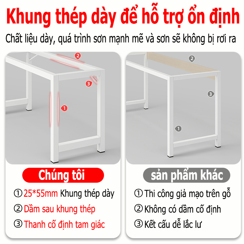 Bàn làm việc học tập gỗ văn phòng tại nhà Bàn học tập tháo lắp dễ dàng chân sắt sơn tĩnh điện chắc chắn