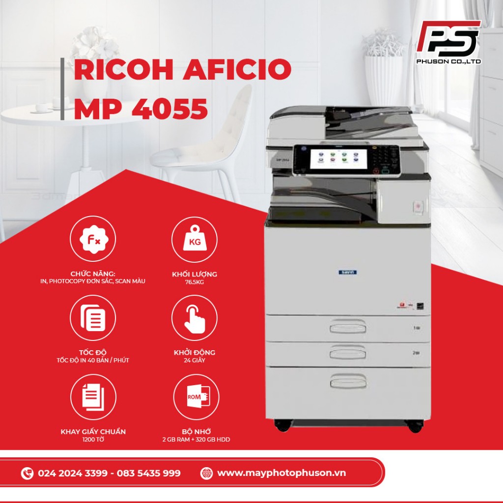 Máy Photocopy Ricoh 4055 chính hãng | Bảo hành 1 năm - 0964.672.366 ...