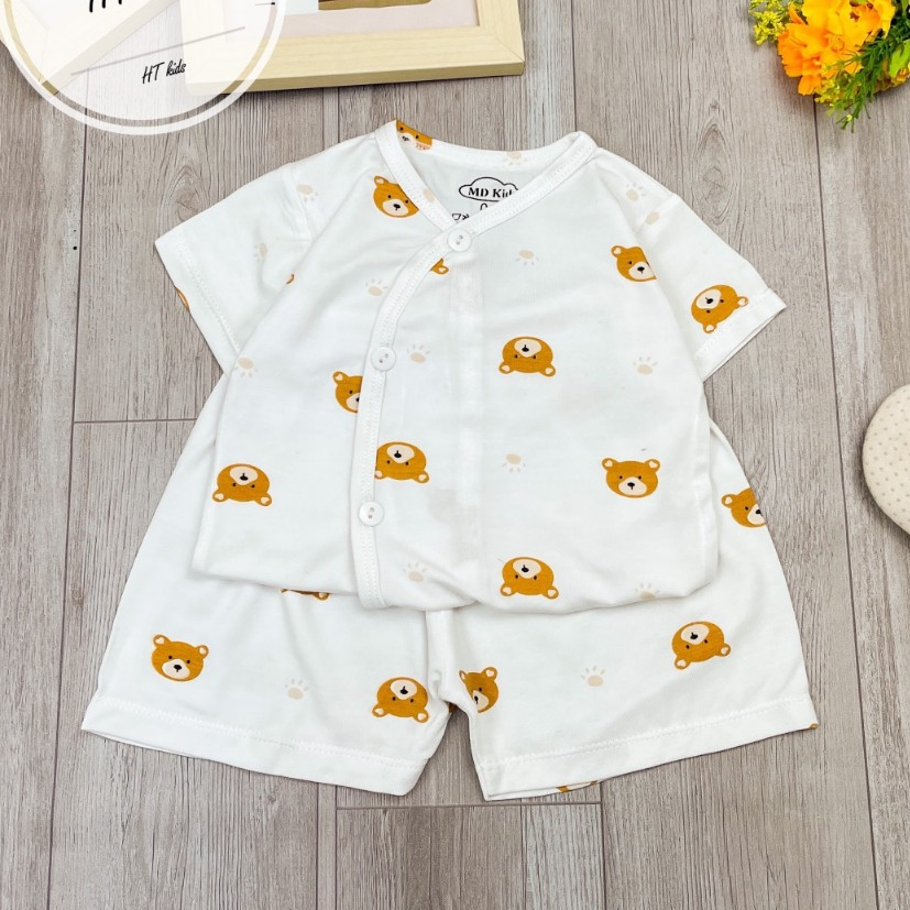 Bộ quần áo CỘC TAY CÀI CHÉO chất thun lạnh họa tiết thú đáng yêu cho bé trai bé gái 3-9kg mesocshop