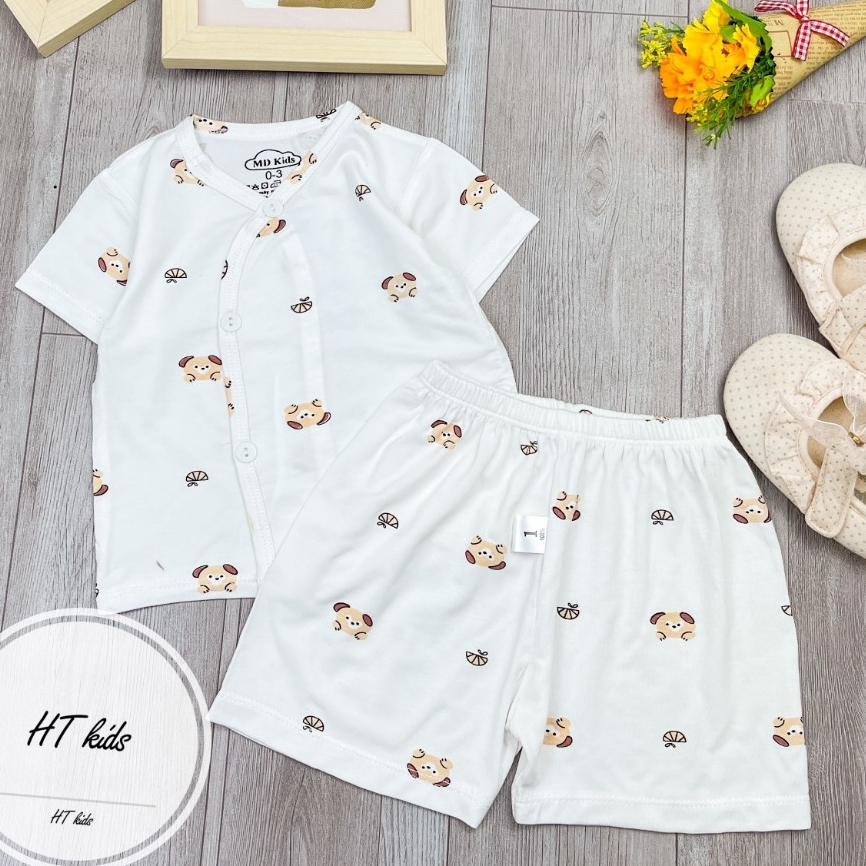 Bộ quần áo CỘC TAY CÀI CHÉO chất thun lạnh họa tiết thú đáng yêu cho bé trai bé gái 3-9kg mesocshop