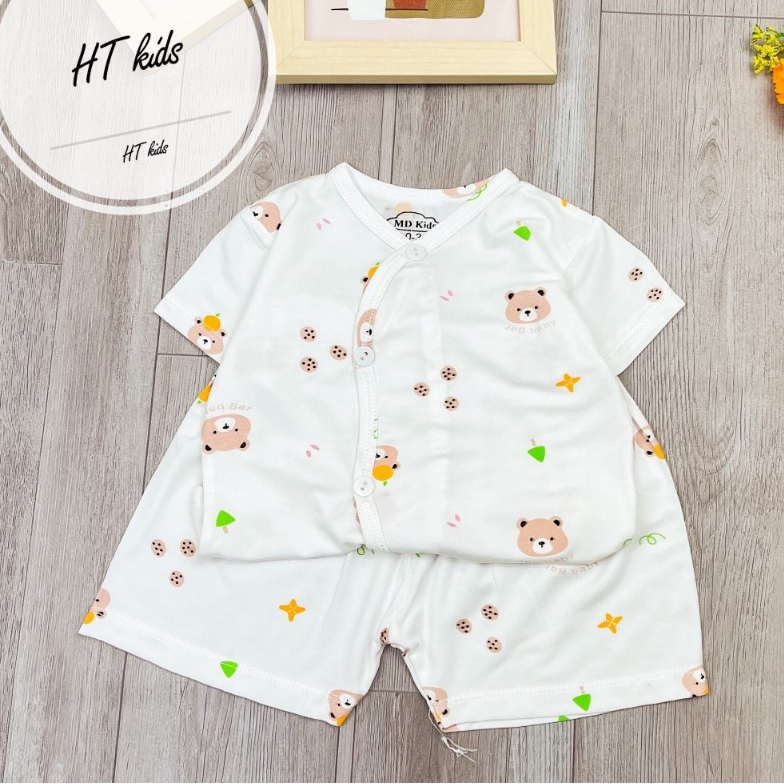 Bộ quần áo CỘC TAY CÀI CHÉO chất thun lạnh họa tiết thú đáng yêu cho bé trai bé gái 3-9kg mesocshop