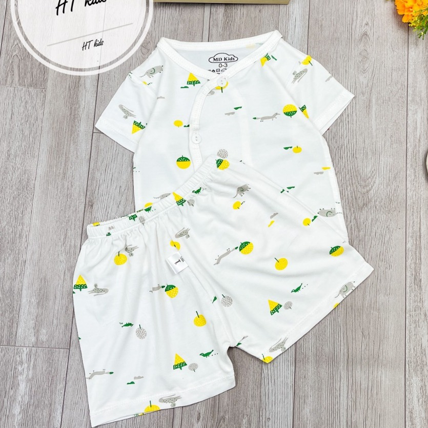 Bộ quần áo CỘC TAY CÀI CHÉO chất thun lạnh họa tiết thú đáng yêu cho bé trai bé gái 3-9kg mesocshop