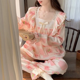 B15 Bộ Ngủ Nữ Tiểu Thư Tay Dài Côt Vuông Chất Thuần Bông Phối Ren,Giữ Nhiệt Co Giãn Tốt Phương Linh Underwear