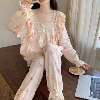 B15 Bộ Ngủ Nữ Tiểu Thư Tay Dài Côt Vuông Chất Thuần Bông Phối Ren,Giữ Nhiệt Co Giãn Tốt Phương Linh Underwear