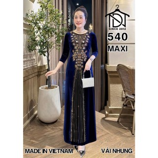 Đầm MAXI trung niên dự tiệc sang trọng vải nhung cao cấp đính đá, tặng mẹ co giãn tốt bigsize 75kg M540