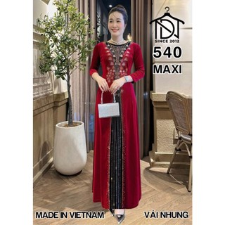 Đầm MAXI trung niên dự tiệc sang trọng vải nhung cao cấp đính đá, tặng mẹ co giãn tốt bigsize 75kg M540
