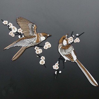 1 Cặp 2 cái Ủi Thêu Hình Chim Phượng Hoàng Xanh / Magpie / Chim Ruồi Vàng