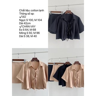Set Váy Áo Nữ Mùa Hè Buộc Dây Kèm Chân Váy A Chất Mềm Mát