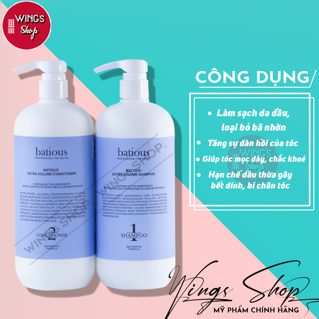 Dầu Gội, Xả Batious Xanh Dành Cho Da Dầu, Làm Phồng Chân Tóc 500ml-960ml