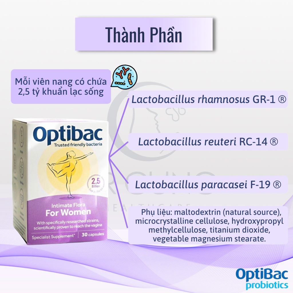 Bác Sĩ Cung Optibac Tím – Men Vi Sinh Phụ Khoa, Chăm Sóc Vùng Kín, Lợi Khuẩn, Tăng Sức Đề Kháng (Hộp 30 viên/90 viên)