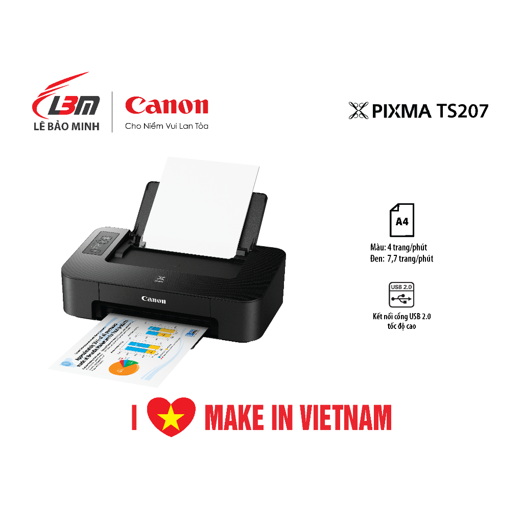 Máy In Phun Màu Canon PIXMA TS207 (Đã bao gồm 2 hộp mực: PG-745S, CL ...