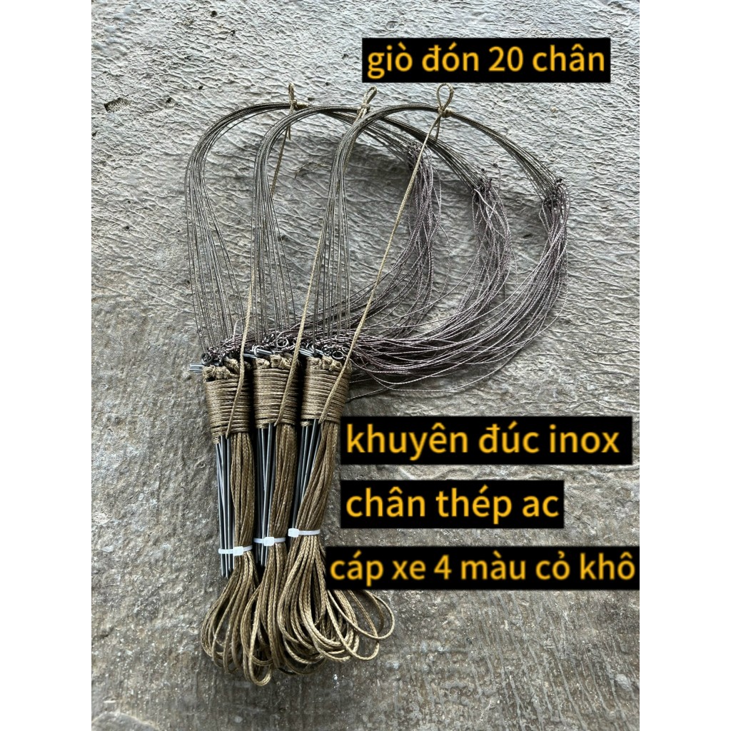 Giò bẫy gà rừng chân thép , khoen đúc inox, cáp xe màu cỏ khô