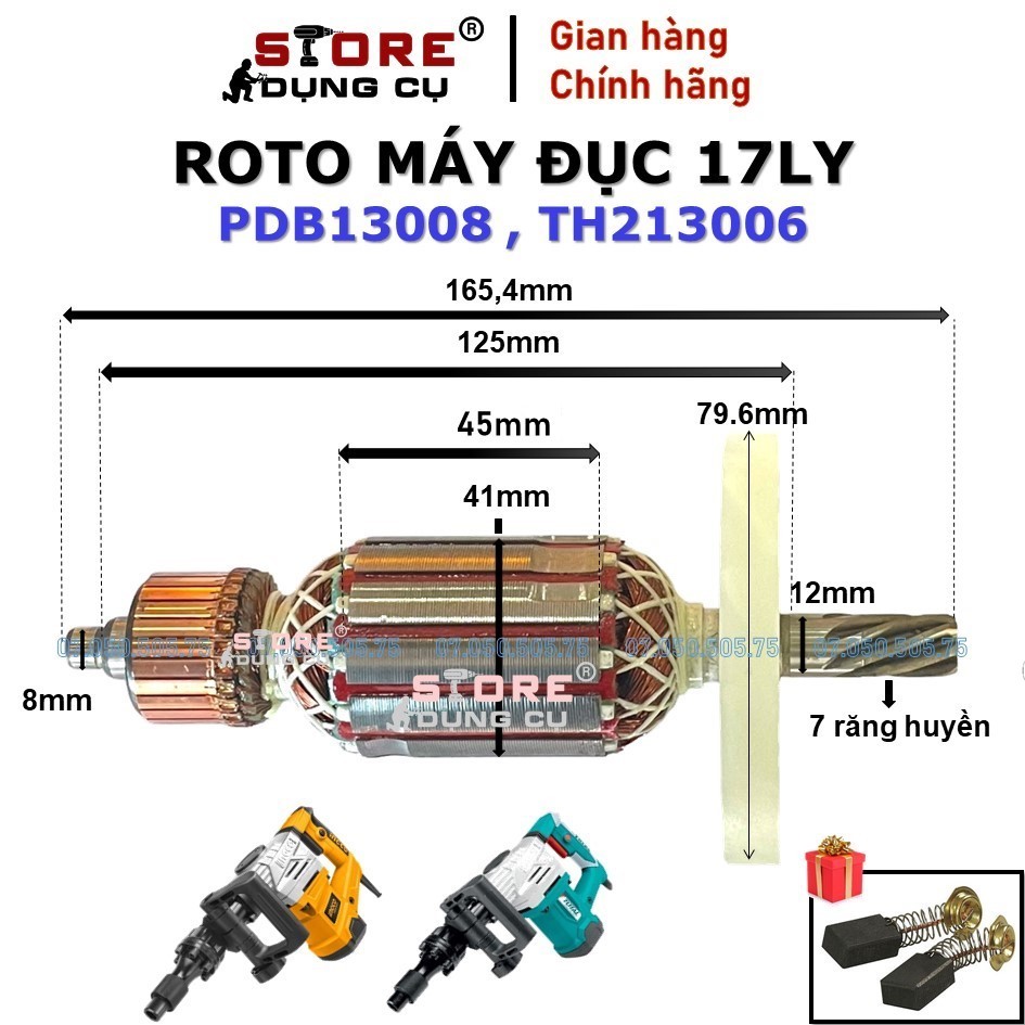 Rotor máy đục 17ly INGCO PDB13008 & TOTAL TH213006 dài 165mm 45mm hàng ...