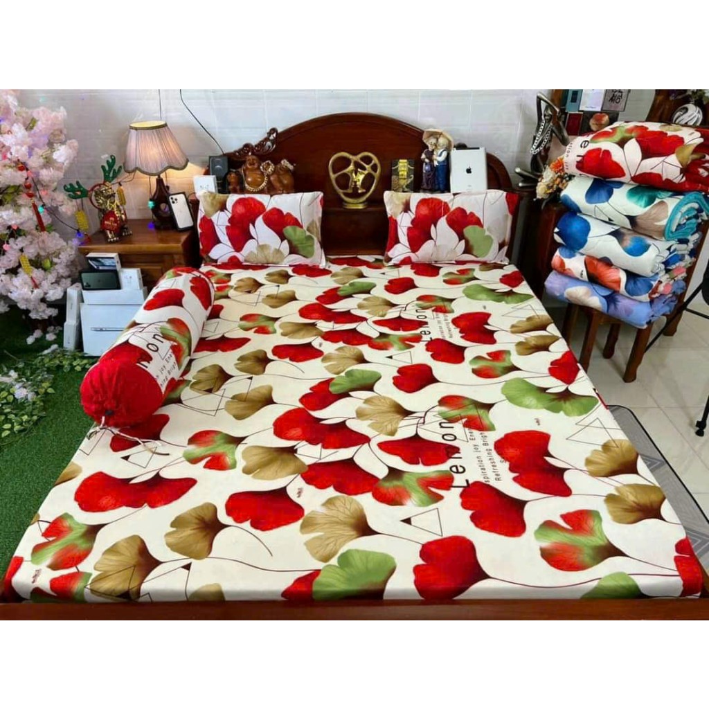 Bộ ga thun hàn quốc,RAU MÁ ĐỦ MÀU vỏ ôm không phối màu, chất mát, không xù