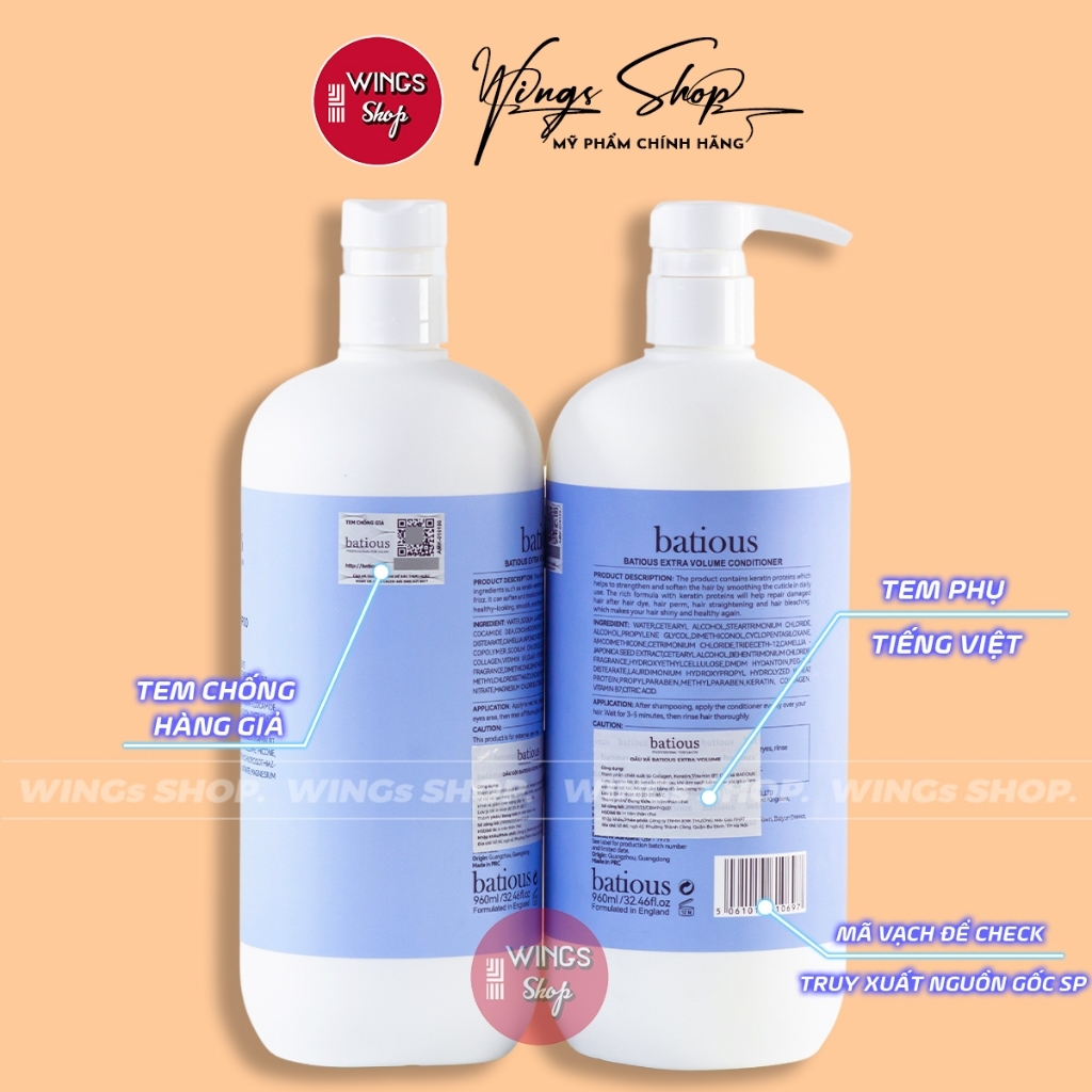 Dầu Gội, Xả Batious Trắng Dành Cho Tóc Khô Xơ, Phục Hồi Chẻ Ngọn 500ml-960ml