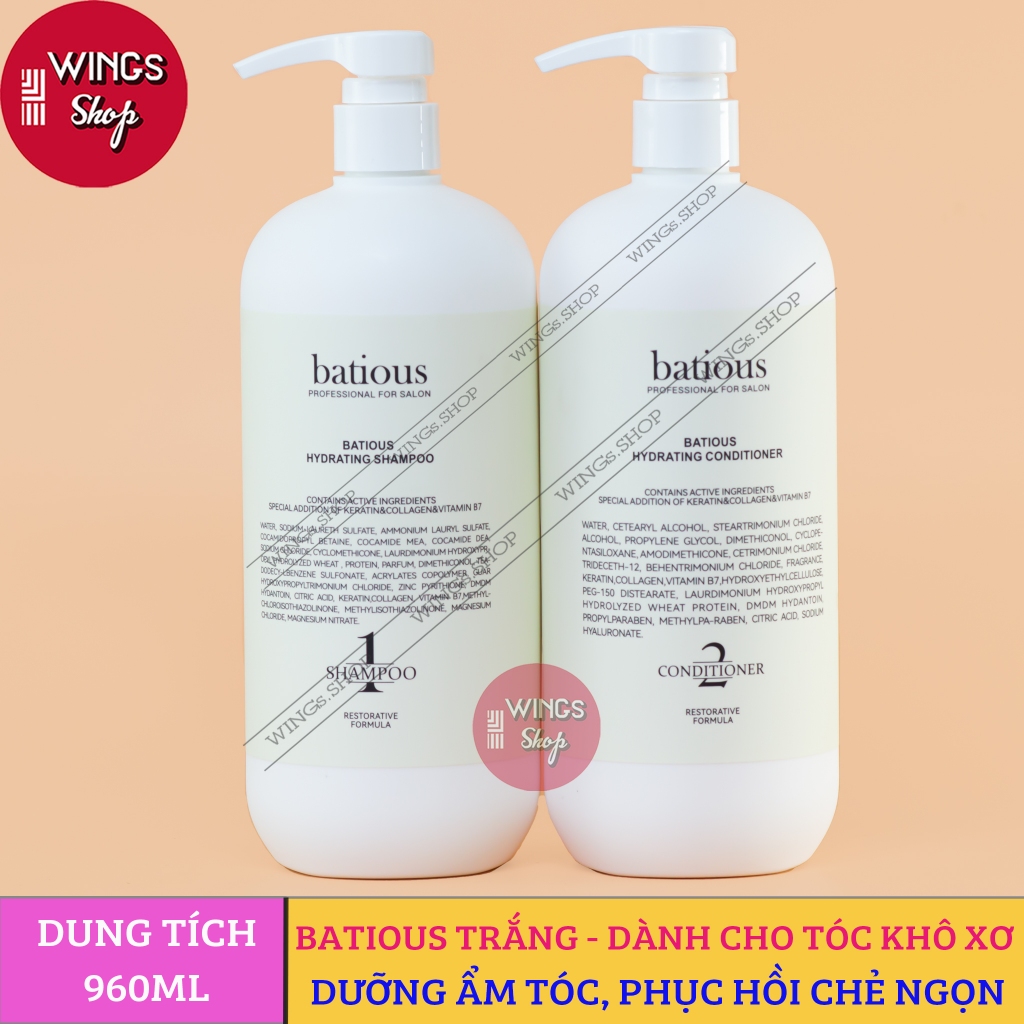 Dầu Gội, Xả Batious Trắng Dành Cho Tóc Khô Xơ, Phục Hồi Chẻ Ngọn 500ml-960ml