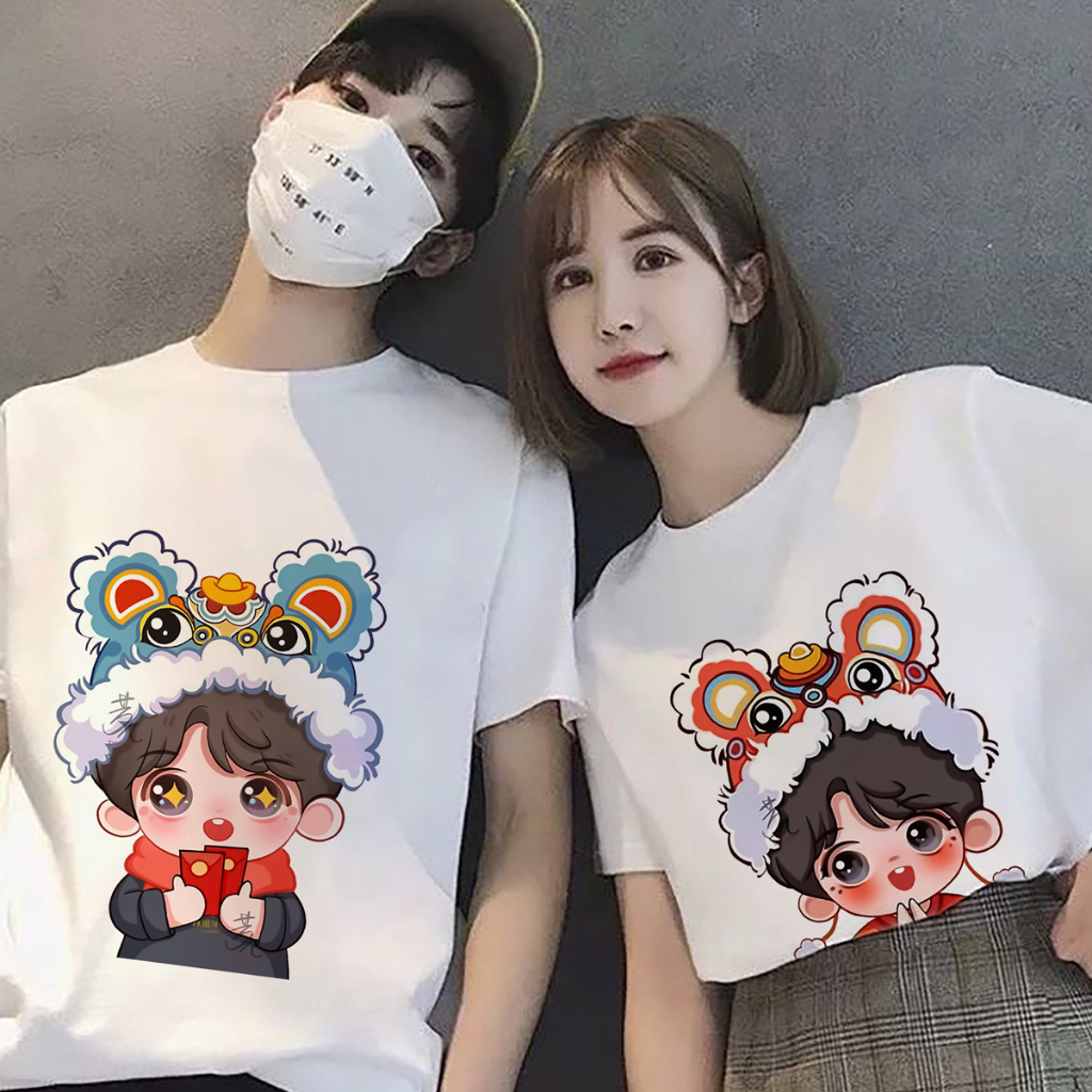 Áo thun đôi in hình Couple Tet 2025 co dãn thấm hút mồ hôi 40-100kg form rộng Basetee Unisex