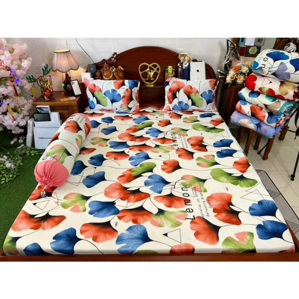 Bộ ga thun hàn quốc,RAU MÁ ĐỦ MÀU vỏ ôm không phối màu, chất mát, không xù