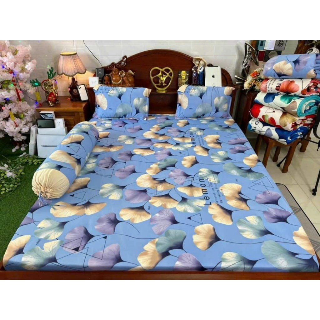 Bộ ga thun hàn quốc,RAU MÁ ĐỦ MÀU vỏ ôm không phối màu, chất mát, không xù