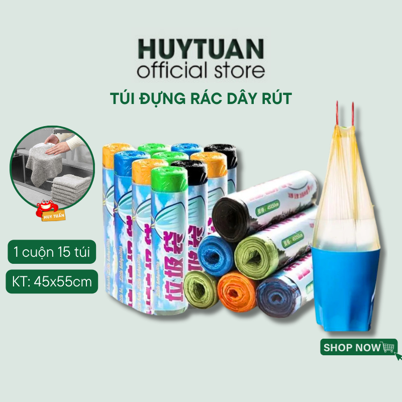 Túi đựng rác sinh học có dây rút, túi rác tự phân hủy tiện lơi (1 cuộn ...