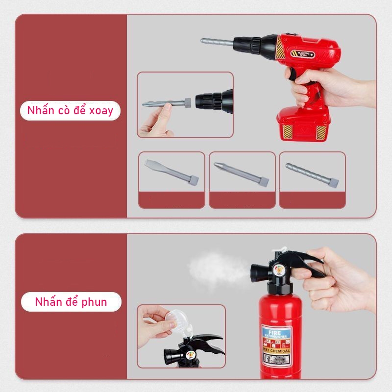 33 Chi Tiết - Đồ chơi oto xe cứu hỏa có nhạc đèn kèm bình xịt, quà tặng sinh nhật cho bé