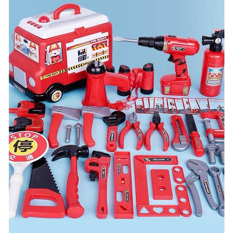 33 Chi Tiết - Đồ chơi oto xe cứu hỏa có nhạc đèn kèm bình xịt, quà tặng sinh nhật cho bé