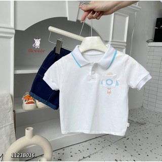 Bộ polo in hoạ tiết cộc tay cho bé phối quần giả bò, bộ thun cộc tay hàng thiết kế Bernie