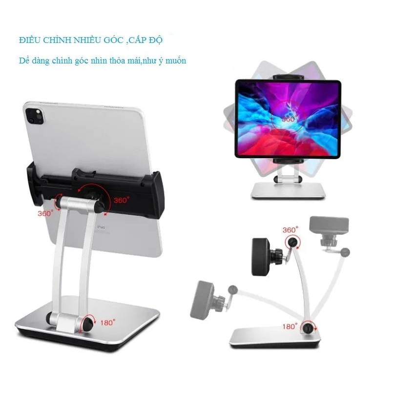 Giá đỡ ipad, điện thoại để bàn hợp kim cao cấp thiết kế công thái học, thân xếp gọn hiện đại xem phim, học online