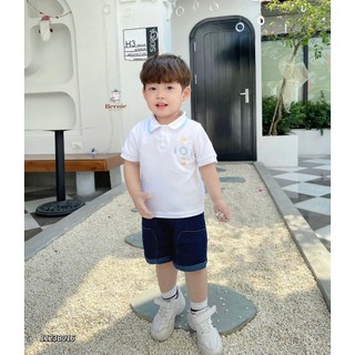 Bộ polo in hoạ tiết cộc tay cho bé phối quần giả bò, bộ thun cộc tay hàng thiết kế Bernie
