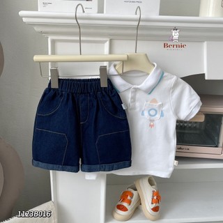 Bộ polo in hoạ tiết cộc tay cho bé phối quần giả bò, bộ thun cộc tay hàng thiết kế Bernie