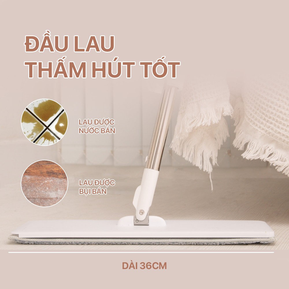 Cây Lau Nhà MyJae Đài Loan Sợi Polyester Kéo Vắt Thông Minh 360 Độ 125cm Tiện Lợi