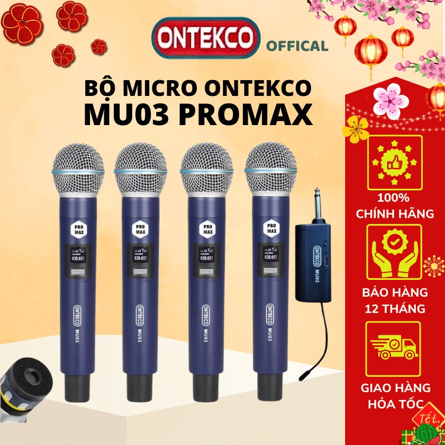 Bộ Micro không dây karaoke ONTEKCO MU03 PROMAX chuyên nghiệp Cục thu ...